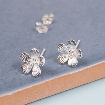 Silver Hibiscus Stud Earrings, 2 of 3