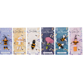 Set Of Six Bee Themed Fabric Worry Dolls, 2 of 2