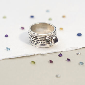 Personalised Birthstone Sterling Silver Spinning Ring, 3 of 10