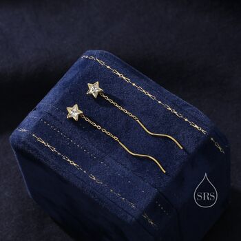 Star Bezel Cz Crystal Threader Earrings, 3 of 9