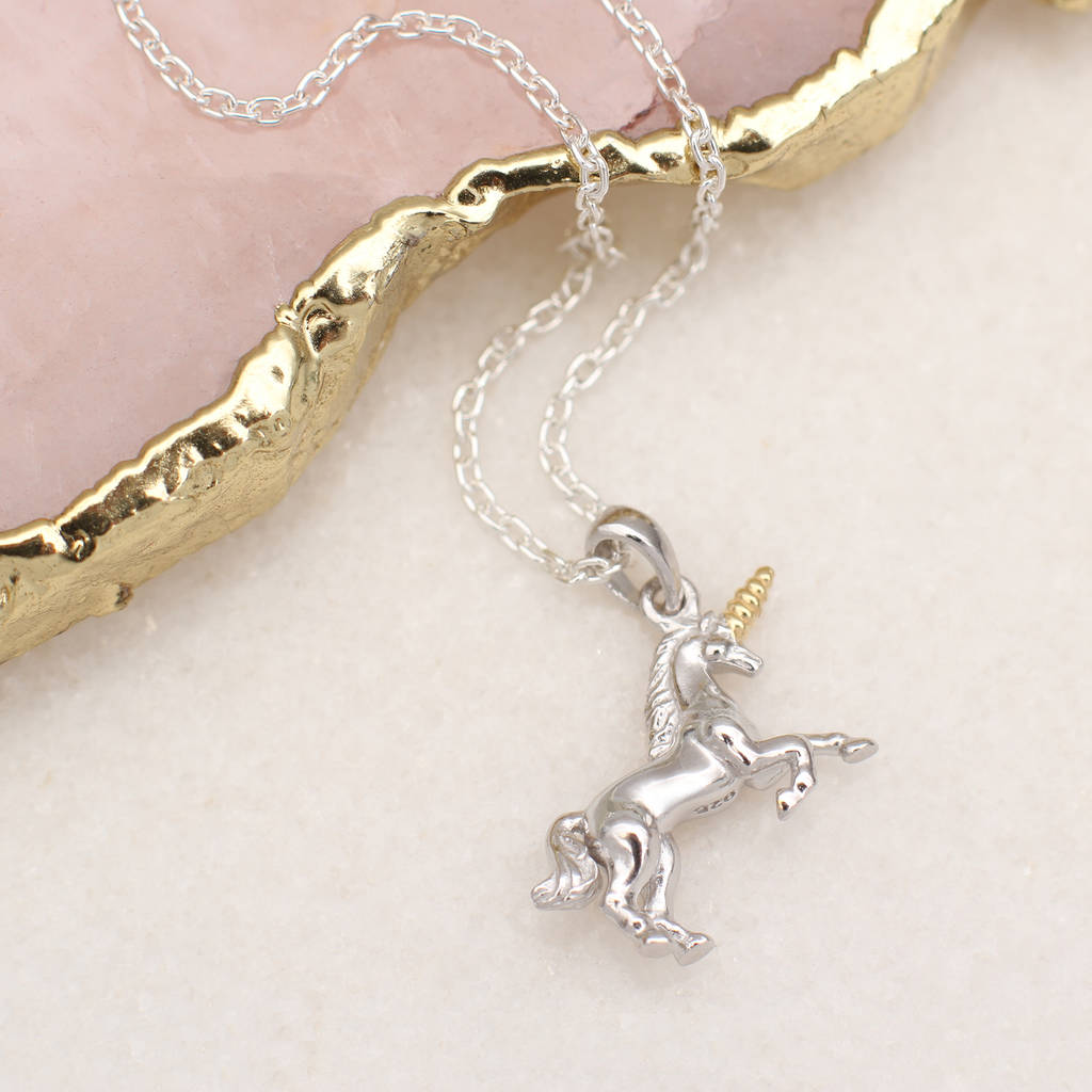 Personalised Gold Plated And Silver Unicorn Necklace, 1 of 3