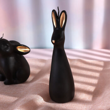 G Decor Black And Gold Velvet Sculptural Hare And Bunny Decorative Form Candle, 4 of 6