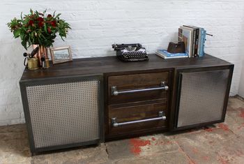 Shipton Industrial Wood And Perforated Steel Sideboard, 2 of 8