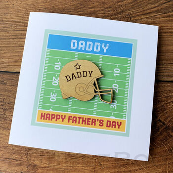 Personalised Father's Day Card With Wooden American Football Helmet, 5 of 7