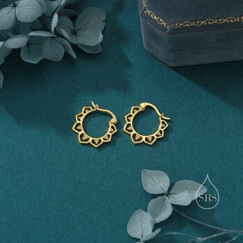 Sterling Silver Lotus Flower Hoop Earrings, 3 of 12