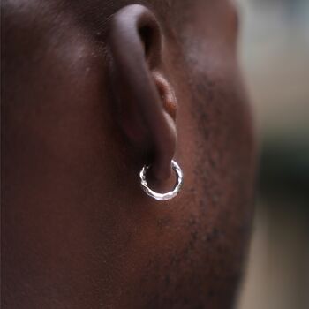 Mens Gold Plated 925 Silver Hammered Hoop Earring, 8 of 12