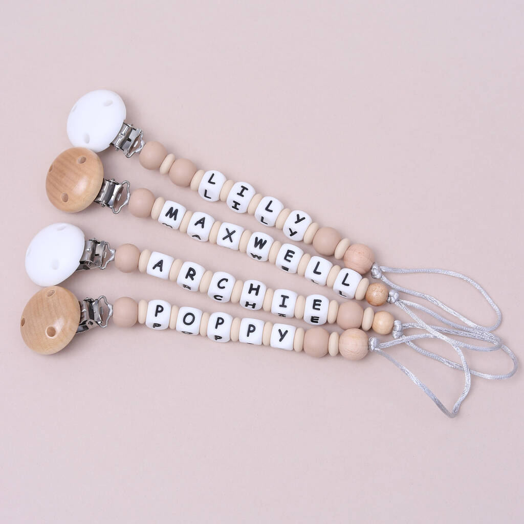 Personalised Neutral Blend Dummy Clip By Pops and Dudes