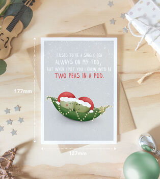 Peas In A Pod Cute Christmas Card Husband Wife Partner, 3 of 4
