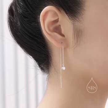 White Opal Dot Long Threader Earrings, 4 of 10