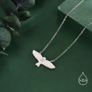 Flying Barn Owl Pendant Necklace In Sterling Silver, 6 of 12