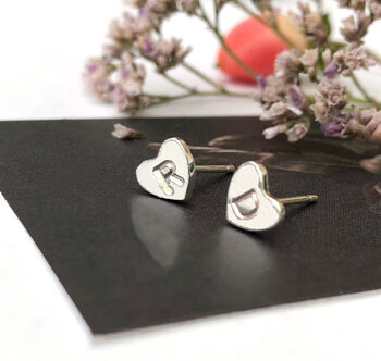 Sterling Silver Initial Heart Earrings, 2 of 12