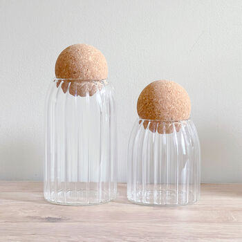 Cork Ball Ribbed Glass Storage Jar With Personalised Waterproof Label, 7 of 10