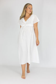 Women's White Cotton Short Sleeve Polka Dot Nightdress, 3 of 4