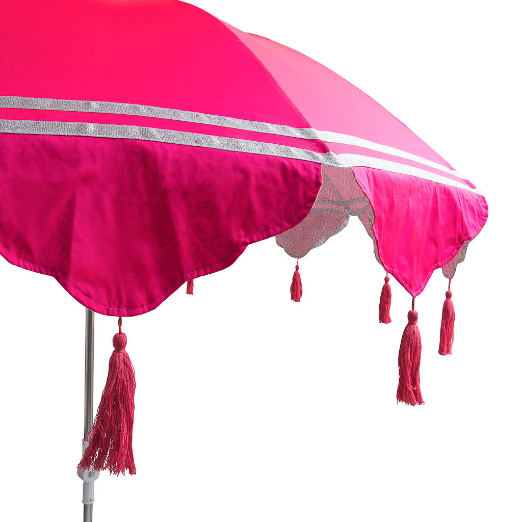 Pink Taffeta Garden Parasol With Tassels By East London Parasol Company