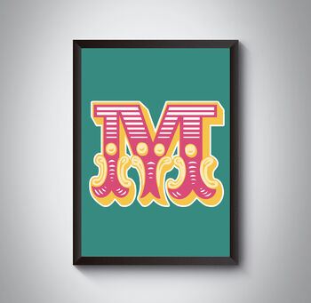 M Letter Bold Carnival Initial Art Print Circus Print, 4 of 4