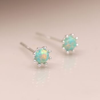 Tiny Sterling Silver Green Opal Stud Earrings, 4 of 8