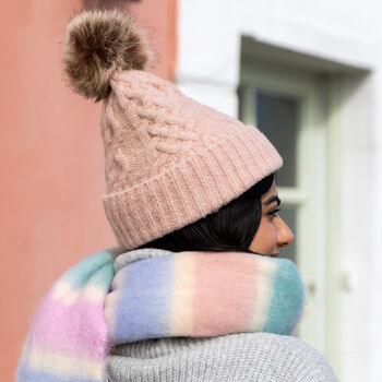 Pink Cable Knit Pom Pom Bobble Hat, 8 of 8