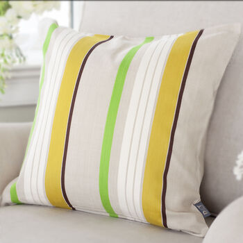 Grey And Lime Green Striped Cushion Cover, 2 of 3