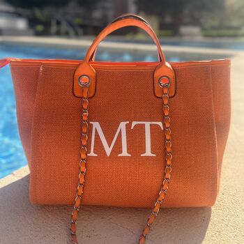 Personalised Coral Large Chain Tote Shoulder Bag, 4 of 8
