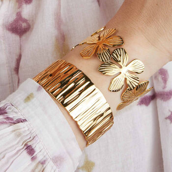 Flower Cuff In Golden Stainless Steel, 4 of 5