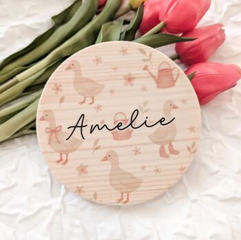 Personalised Goose Baby Announcement Plaque | Wooden Baby Name Sign, 4 of 7