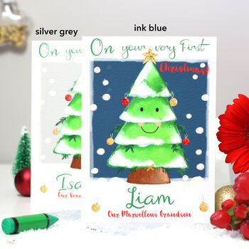 Personalised Festive Tree Very First Christmas Card, 6 of 7