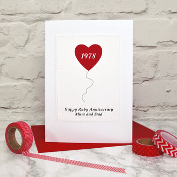 Heart Balloon Ruby Wedding Anniversary Card, 3 of 4