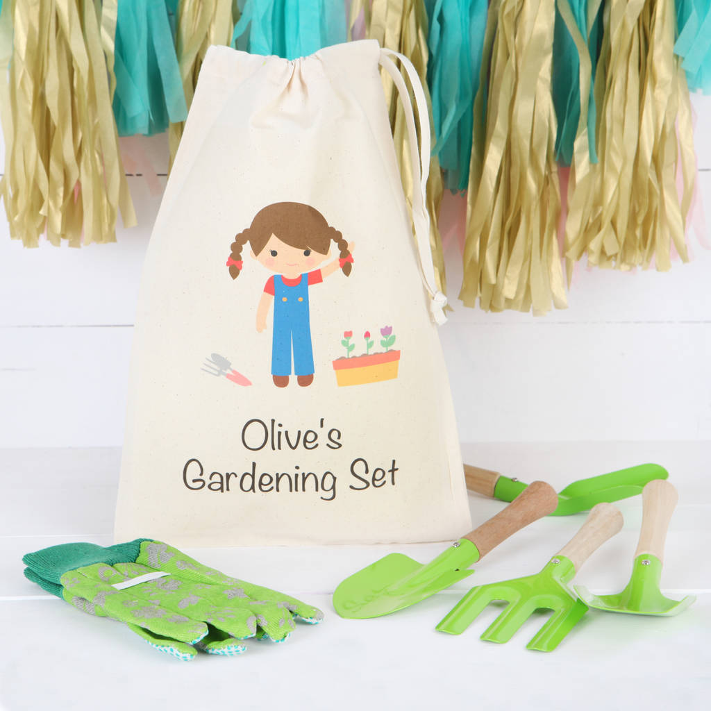 girls gardening set with personalised bag by red berry apple