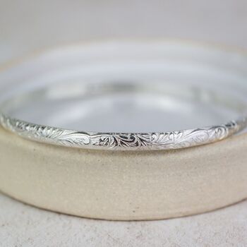 Sterling Silver Floral Textured Bangle, 3 of 5