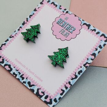 Christmas Tree Glitter Resin Studs Green, Gold, Silver And Green And Gold, 4 of 12