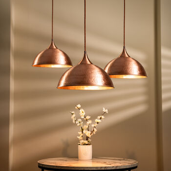 Artisan Narrow Dark Copper Pendant Lamp, Hand Hammered Minimalist Lighting *Copper Fixtures Included*, 7 of 10