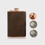 Faux Leather Engraved Wrapped Copper Hip Flask Set, thumbnail 4 of 5