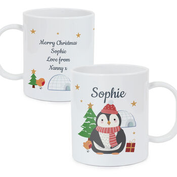 Personalised Christmas Penguin Plastic Mug – Perfect For Children’s Christmas Drinks, 5 of 5
