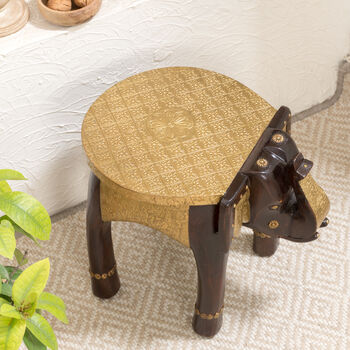 Elephant Design Brass And Mango Table Plant Stand, 5 of 5