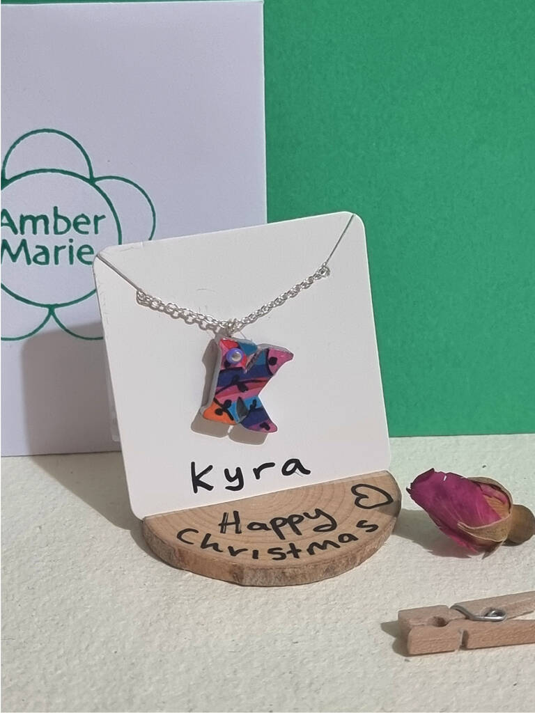 Custom Floral Wooden Letter Necklace Gift Choose Your Colour, 1 of 8