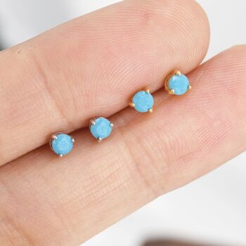 Sterling Silver Tiny Turquoise Cz Stud Earrings, 2 of 12