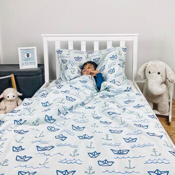 Personalised Blue Sailor Children's Weighted Blanket, 3 of 9