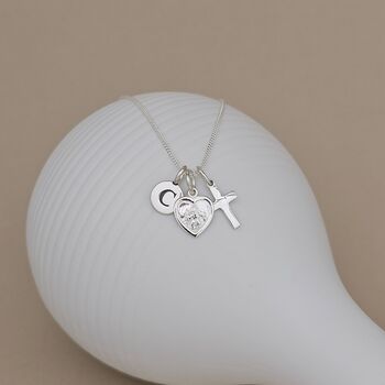 Personalised St. Christopher Heart And Cross Necklace, 2 of 3