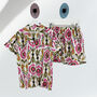 Ikat Print 100% Cotton Ladies Pyjama Short Set In White And Pink, thumbnail 4 of 6