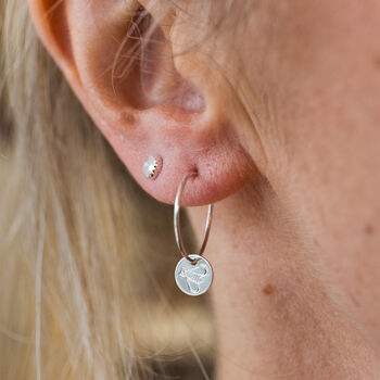 Sterling Silver Circle Bee Charm Hoops, 2 of 3