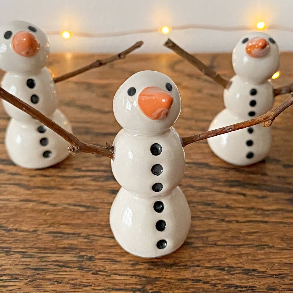Handmade Ceramic Snowman With Real Twig Arms By Bobby Loves Rosie