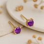 Solid 9ct Yellow Gold February Amethyst Birthstone Stud Earrings, thumbnail 1 of 5