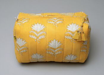 Fan Flower Pattern Yellow Cotton Wash Bag, 6 of 6