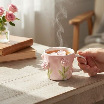 Pastel Pink Floral 3D Rose Ceramic Mug, 2 of 2