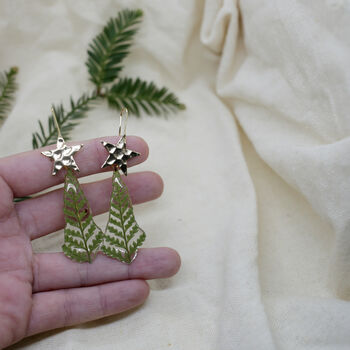 Christmas Tree Fern 24ct Gold Plated Earrings, 2 of 3