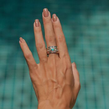 Maharani Turquoise Topaz Mixed Metal Spinning Ring, 3 of 10