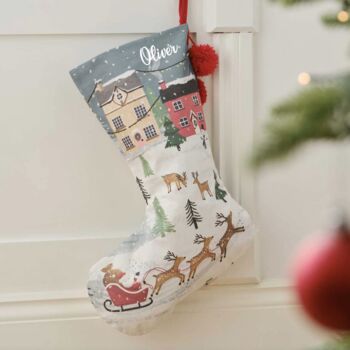Christmas Stocking With Red Pom Poms, 4 of 5