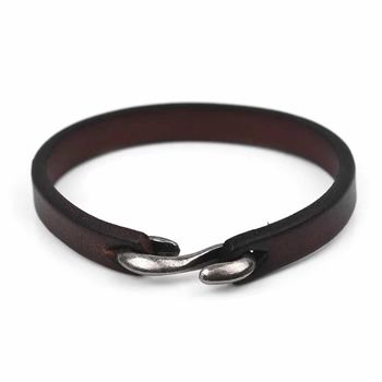 Leather Bangle Bracelet With Metal Hook Closure, 2 of 5