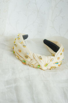 Twist Knot Diamante Gem Headband In Cream, 2 of 2