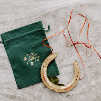 Personalised Red And White Snowflake Lucky Wedding Horseshoe, 3 of 5